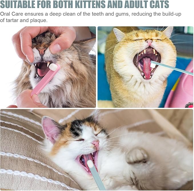 4pcs Toothbrushes for Pets, Dual Sided Cats & Dogs Toothbrushes with 4 Toothbrush Protection Tube Soft Kitten Teeth Cleaning Brush, Reduces Bad Breath & Keeps Dental Healthy