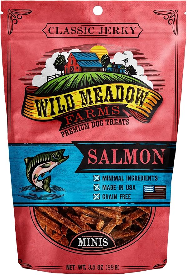 Wild Meadow Farms - Classic Salmon Minis, Soft Jerky Training Treats for Dogs, Grain-Free, All-Natural & Perfectly Sized for Training, High-Value Rewards in a Convenient 3.5 Ounce Pouch