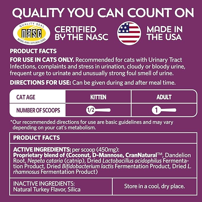 Kitty P. Freely Cat Urinary Supplement, Cranberry for Cats, Cat UTI & Cat Kidney Support Powder Probiotics for Cats, Made in USA (30 Days)