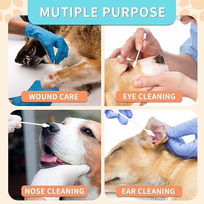 Dog Ear Cleaner Infection Treatment Ear Cleaning Swabs Qtips, Safe Gourd-Shaped Design for Dog and Cat Cleaning, Pet Ear Cleaner Solution, Tools to Prevent Ear Injuries and Irritation-Large