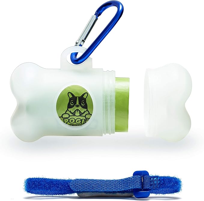 Pogi's Dog Poop Bag Dispenser with Metal Carabiner Clip - Includes 1 Dog Poop Bag Holder for Leashes & 15 Compostable Poop Bags for Dogs