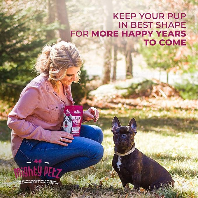 Mighty Petz MAX Hemp Joint Supplement for Dogs - Glucosamine Chondroitin for Dogs. Advanced Mobility Support, Hip & Joint Relief Chews with MSM, Turmeric & Omega-3
