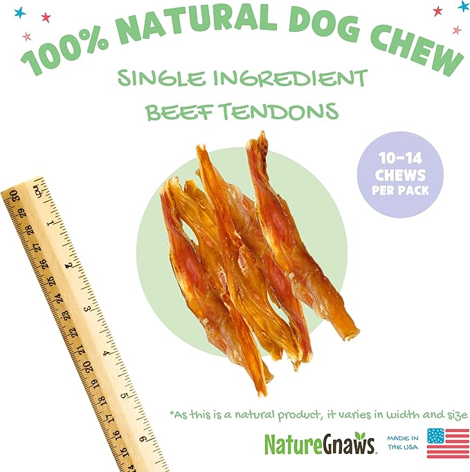 Nature Gnaws USA Beef Tendons for Dogs – Single Ingredient Natural Dental Chews - Long Lasting and Rawhide Free Dog Treats, 8.00 Ounce (Pack of 1)