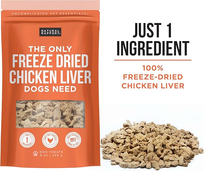 Natural Rapport Chicken Liver Dog Treats - The Only Freeze Dried Chicken Liver Dogs Need - Grain-Free Chicken Bites, Dog Treats for Small and Large Dogs (8 oz.)