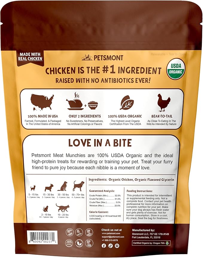 Petsmont Meat Munchies - Organic Dog Chicken Jerky Treats - 5oz