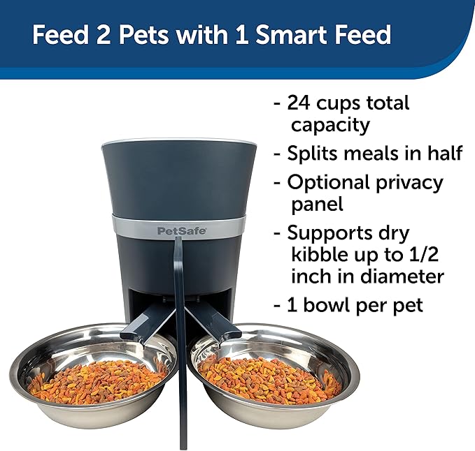PetSafe Smart Feed Automatic Pet Feeder with 2-Pet Meal Splitter for Cats and Dogs - WiFi App Connected - Programmable Food Dispenser for Multiple Pets - Customize Mealtime - Compatible with Alexa