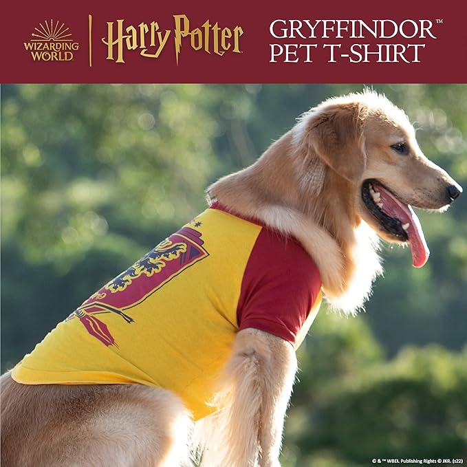 Harry Potter Gryffindor Pet T-Shirt in Size Small | Small Dog T-Shirt, Harry Potter Dog Shirt | Harry Potter Dog Apparel & Accessories for Hogwarts Houses, Gryffindor,Yellow