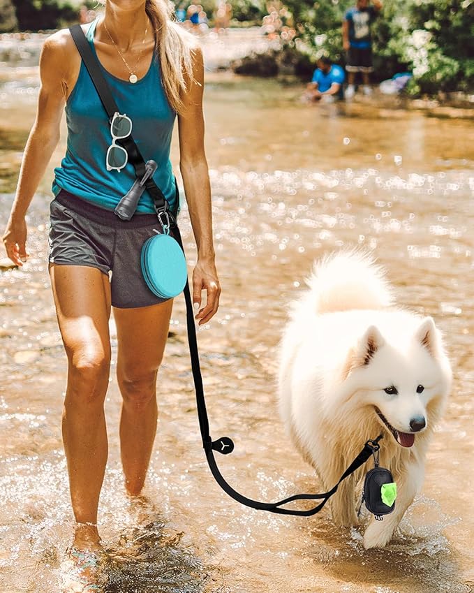 Hands Free Dog Leash,8.2ft Crossbody Dog Leash with Hanging Strap/Hanging Buckle/Poop Bag Holder/Explosion-Proof Handle,Adjustable Crossbody Rope for Dogs Walking,Jogging and Running,18-110lbs,Black