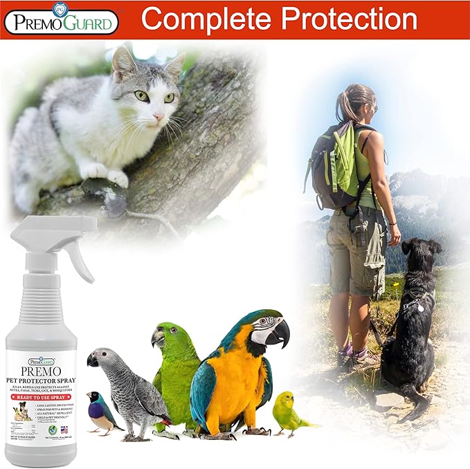 Pet Protector by Premo Guard 16 oz – 100% Effective Mite, Flea, Tick, & Mosquito Spray for Dogs, Cats, and Pets – Best Natural Protection for Control, Prevention, & Treatment