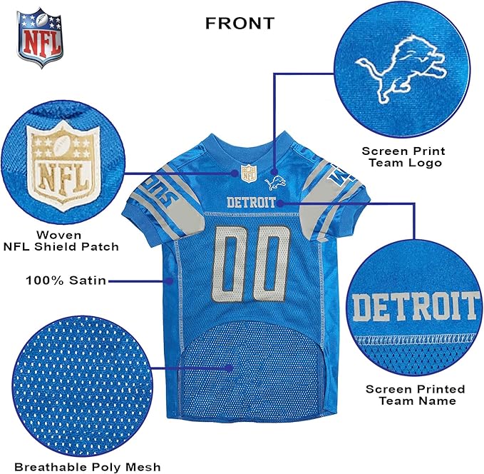 NFL Detroit Lions Dog Jersey, Size: Medium. Best Football Jersey Costume for Dogs & Cats. Licensed Jersey Shirt