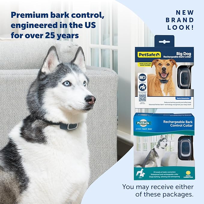 PetSafe Rechargeable Bark Collar, 15 Levels of Automatically Adjusting Static Correction - Rechargeable, Waterproof - Reduces Barking and Whining - for Small, Medium, and Large Dogs over 8 lb