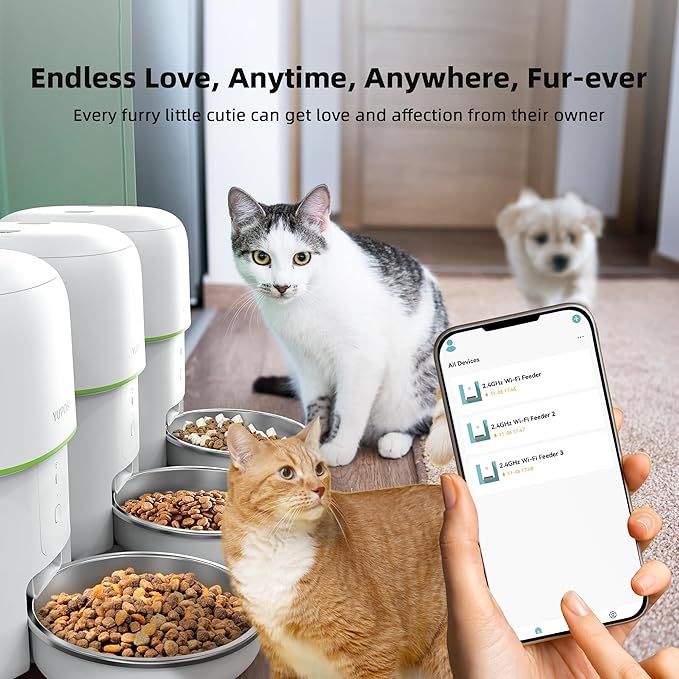 Automatic Cat Feeder WiFi - Easy to Clean 2L/4L WiFi Automatic Cat Feeder for Remote Feeding, Cat Food Dispenser with Lock Feature and Suitable Portion Size, Only 2.4GHz