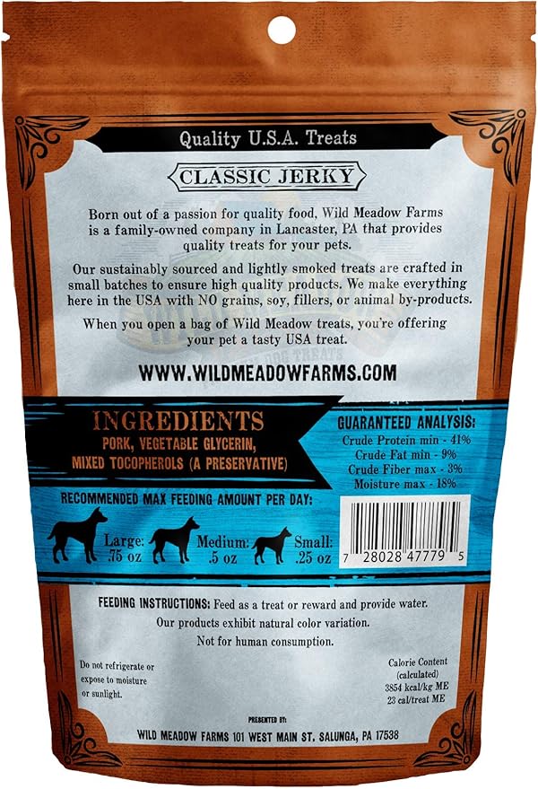 Wild Meadow Farms - Classic Pork Bites, Soft Jerky Treats for Dogs, Grain-Free & All-Natural, Ideal for Training, Portioning, and High-Value Rewards for All Breeds & Ages - 3.5 Ounce Pouch
