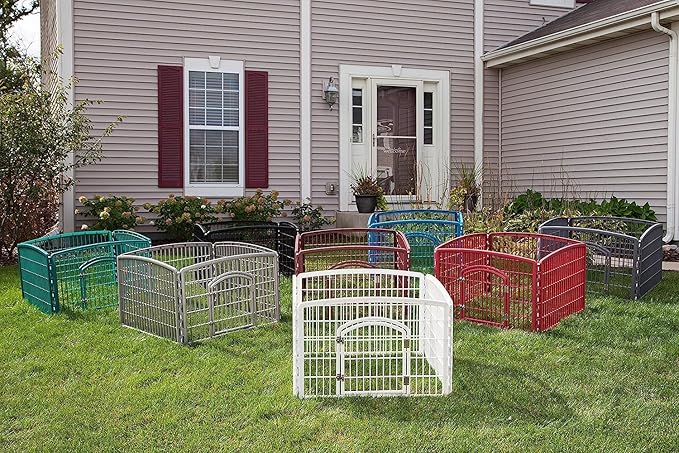 IRIS USA Dog Playpen, 4-Panel 24" Pet Playpen with Door, Puppy Playpen, Indoor/Outdoor Dog Pen, 35 x 35 x 24, Foldable, Customizable, White