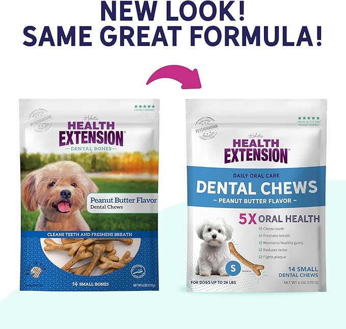 Health Extension Dog Chew Bone Treats, Puppy Training Treat, Small Sticks for Dental Teeth Cleaning & Breath Freshener, Peanut Butter Flavor (Pack of 14)