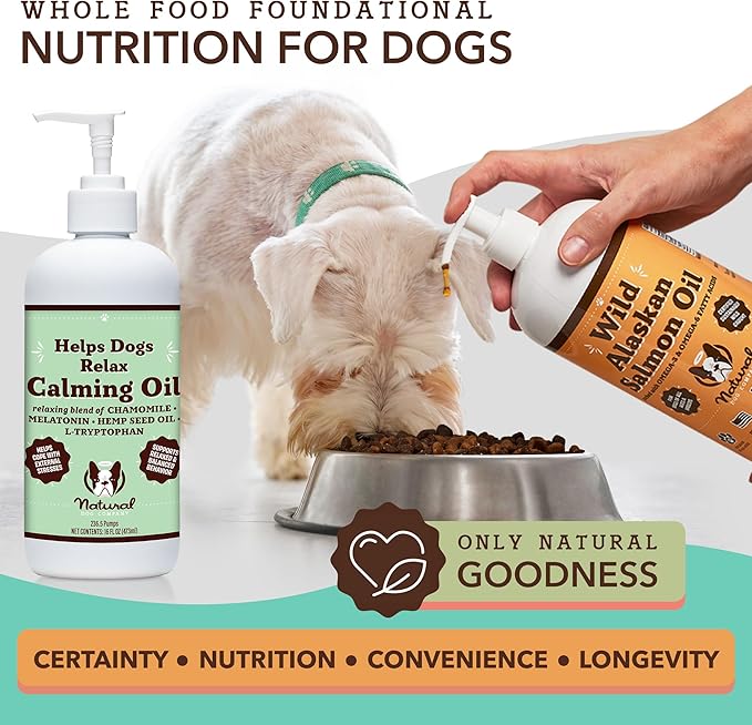 Natural Dog Company Calming Oil, 16 oz Bottle, Helps Manage Normal Stress, Promotes Relaxation, Supports Balanced Behavior, Melatonin for Dogs, May reduce Hyperactivity, for Dogs of all Ages & Sizes