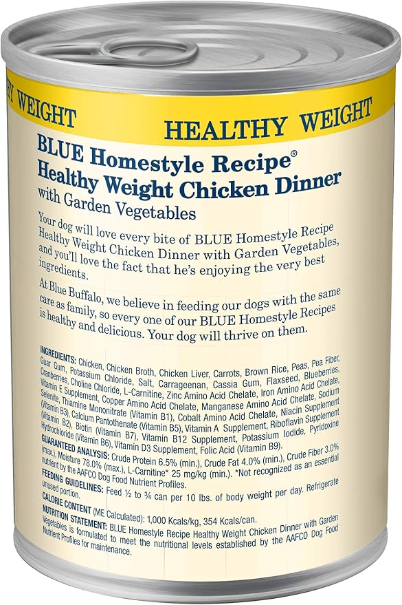 Blue Buffalo Homestyle Recipe Natural Adult Healthy Weight Wet Dog Food, Chicken 12.5-oz can (Pack of 12)