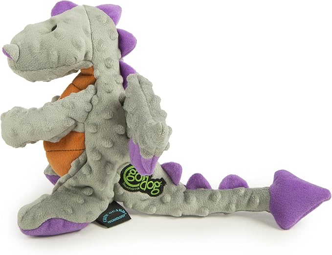 goDog Bubble Plush Dragons Squeaky Dog Toy, Chew Guard Technology - Gray, Large