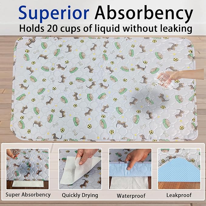 Washable Pee Pads for Dogs - Super Absorbent Reusable Puppy Pads 2Pack 48''x48'' Waterproof Dog Pee Pads Non-Slip Whelping Pads Leakproof Urine Pet Training Pads for Potty Wshable Puppy Pads