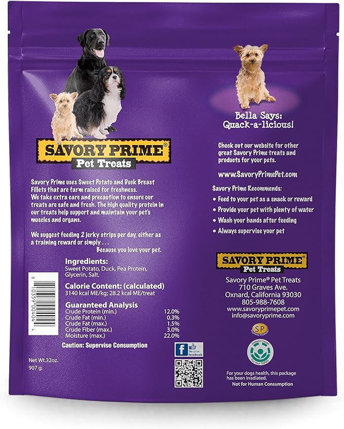 Savory Prime Sweet Potato & Duck Jerky 32 oz.