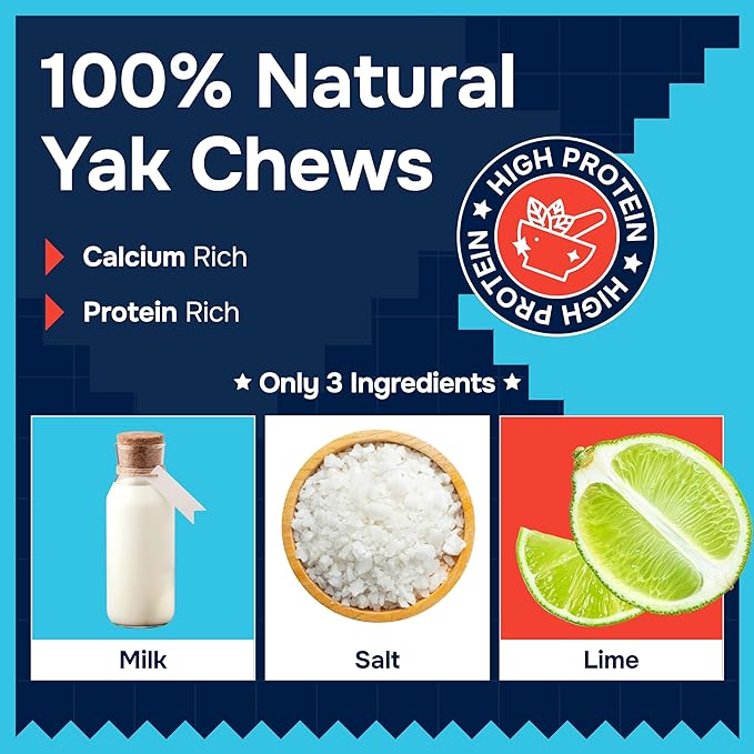 100% Natural Yak Cheese Himalayan Dog Chews for All Breeds - Lactose Free Yak Chews for Small, Medium & Large Dogs - Dental Cleaning Dog Chews for Aggressive Chewers - Long Lasting Odor & Gluten Free