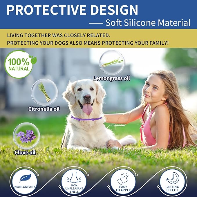 4 Pack Flea Collar for Dogs, 8 Months Flea and Tick Collar for Dogs Puppies, Flea and Tick Prevention for Dogs, Adjustable Waterproof Dog Flea Collar, Dog Flea and Tick Treatment-Gray Purple