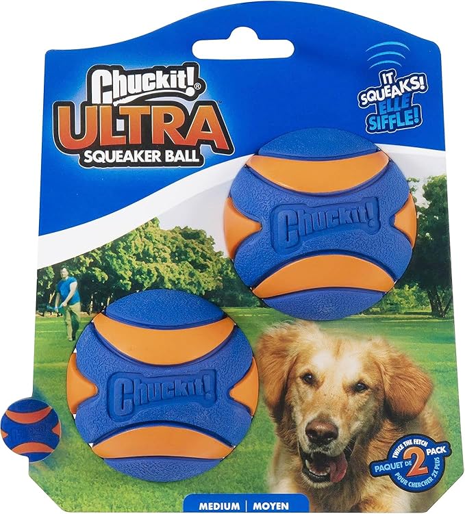 Chuckit Ultra Squeaker Ball Dog Toy, Medium (2.5 Inch) 2 Pack, for Medium Breeds