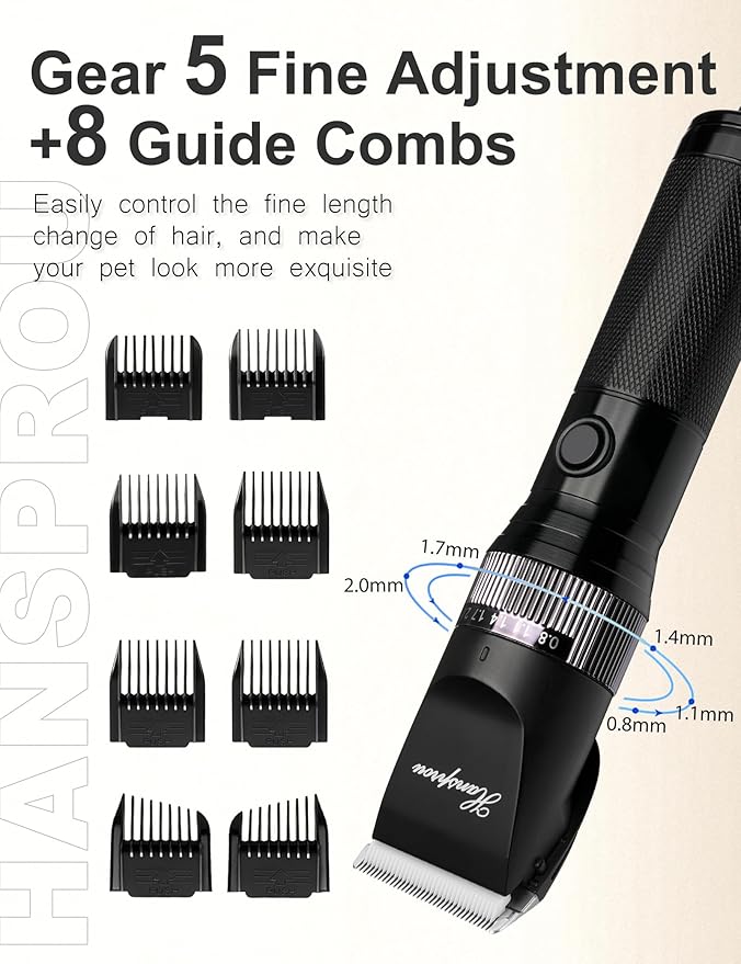 Dog Grooming Clippers, Professional 12V Dog Clippers for Thick Coats Corded Pet Trimmer Dog Hair Clippers with Guard Combs Brush for Dogs Cats