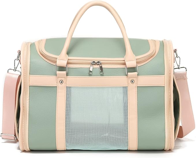 Cat and Dog Tote Bag for Medium Sized Cats up to 15 LBS, Foldable, Most TSA Airline Approved Carrier Soft Sided,Tote/Shoulder Pack,Cute cat Carrier——Avocado Green
