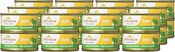 almo nature Daily Tuna with Chicken Grain Free Additive Free, Adult Cat Canned Wet Food Shredded (1604) (Pack of 3)