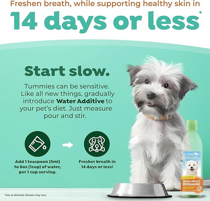 TropiClean Fresh Breath Supports Skin Health | Dog Oral Care Water Additive | Dog Breath Freshener Additive for Dental Health | VOHC Certified | Made in the USA | 16 oz
