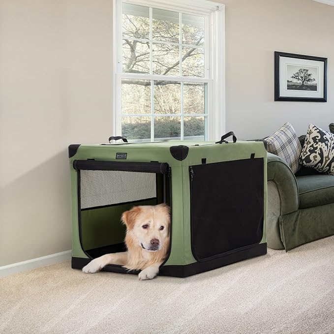 Petsfit Dog Crates for Medium Dogs, 36" L x 24" W x 23" H Adjustable Fabric Cover by Spiral Iron Pipe, Strengthen Sewing Fabric Dog Crate 3 Door Design 36inch