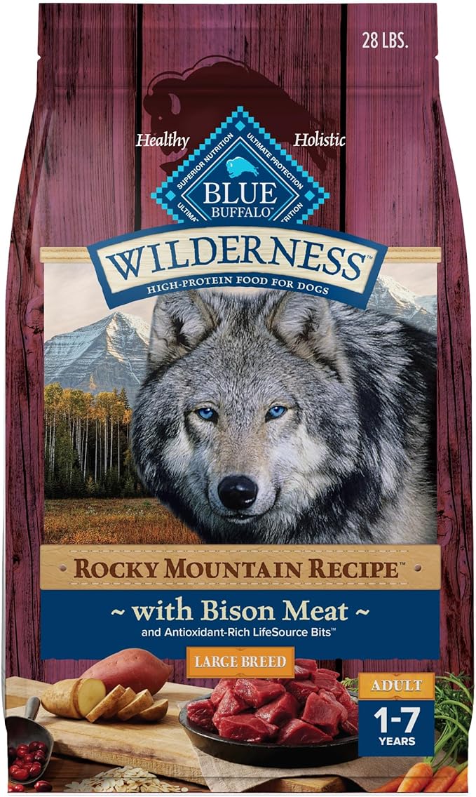 Blue Buffalo Wilderness Rocky Mountain Recipe High Protein Natural Large Breed Adult Dry Dog Food, Bison with Grain 28 lb bag