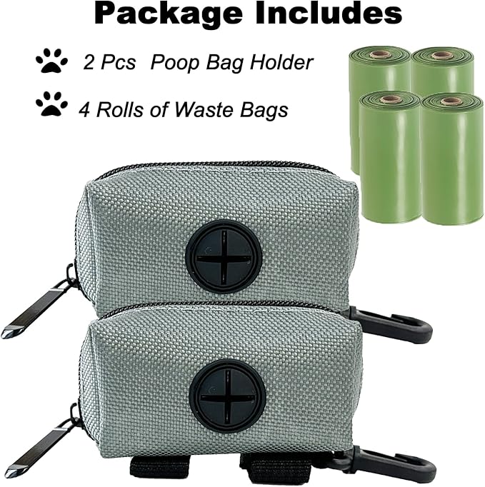 (2 Pack) Dog Poop Bag Holder, Poop Bag Holders for Leashes, CAKOVANO Pet Dog Waste Bag Dispenser Leash Attachment – Fits Any Dog Leash – Includes 2 Pack Poop Bag Dispenser & 4 Rolls of Poop Bags