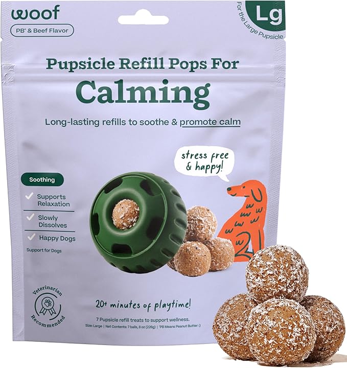 WOOF Pupsicle Refill Pops for Calming - Calming Dog Treats - Long-Lasting Refills for The Pupsicle Toy to Promote Calm - Magnesium for Dogs- Large Pops - 7 count