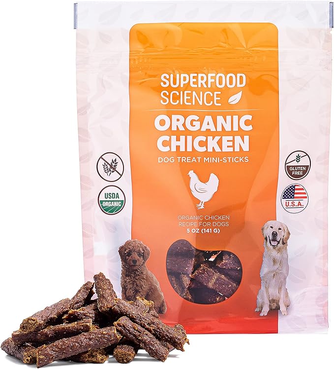 Organic Dog Treats with Chicken, Sweet Potato, Turmeric, and Flaxseed, Low-Calorie Semi-Soft Healthy Training Treats for Puppy, Small, Medium, and Large Dogs, Gluten-Free, 5 oz