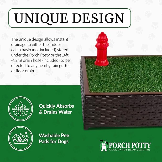 Porch Potty Artificial Grass Potty Pads for Dogs - Small Size 26x26x7 Reusable Potty Training Pad - Washable Pee Pads for Dogs - Unique Design - Instant Drainage -Quick Absorb - 2x2 Ft Grass Size