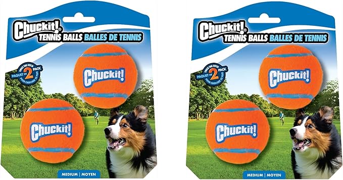 Chuckit Dog Tennis Ball Dog Toy, Medium (2.5 Inch Diameter) for dogs 20-60 lbs, Pack of 4