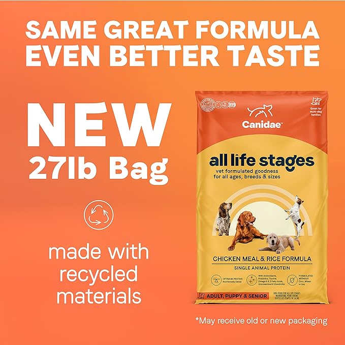 Canidae All Life Stages Premium Dry Dog Food for All Breeds, All Ages, Chicken Meal & Rice Recipe, 27 lbs.