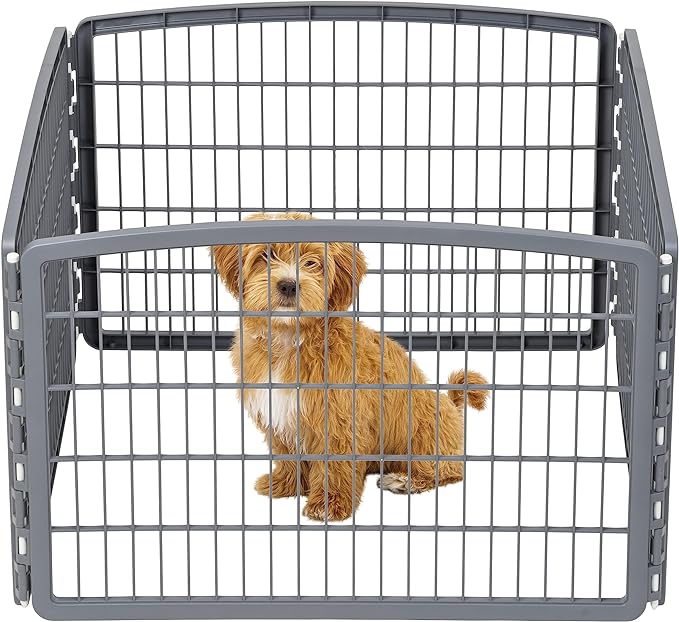 IRIS USA Dog Playpen, 4-Panel 24" Pet Playpen, Puppy Playpen, Indoor/Outdoor Dog Pen, 35 x 35 x 24, Foldable, Customizable, Dark Gray
