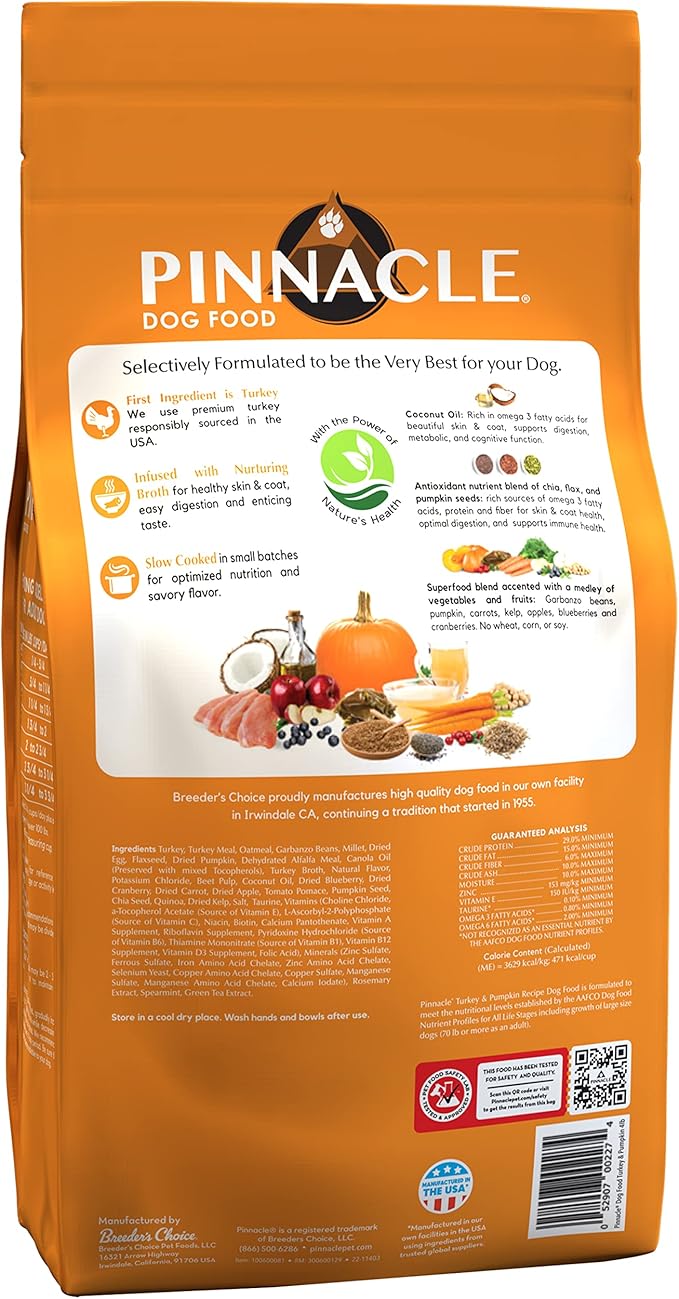 pinnacle pet Turkey & Pumpkin Dry Dog Food 4 lb, Infused with Broth