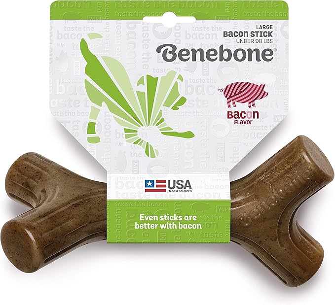 Benebone Bacon Stick Durable Dog Chew Toy for Aggressive Chewers, Real Bacon, Made in USA, Large