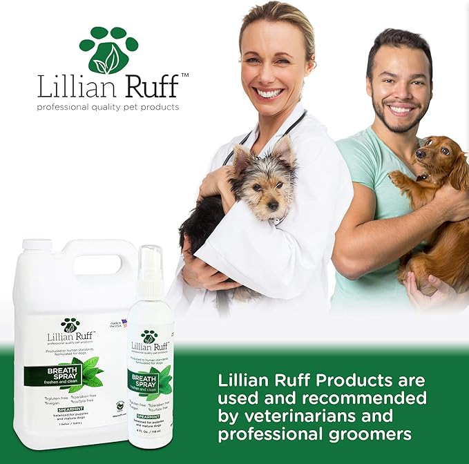 Lillian Ruff Dog Breath Freshener Dental Care Spray - Dog Oral Health Teeth Cleaning Formula Targets Bad Dog Breath, Plaque & Tartar Build-Up, Supports Oral Care, Gum Health & Immune System (Gallon)