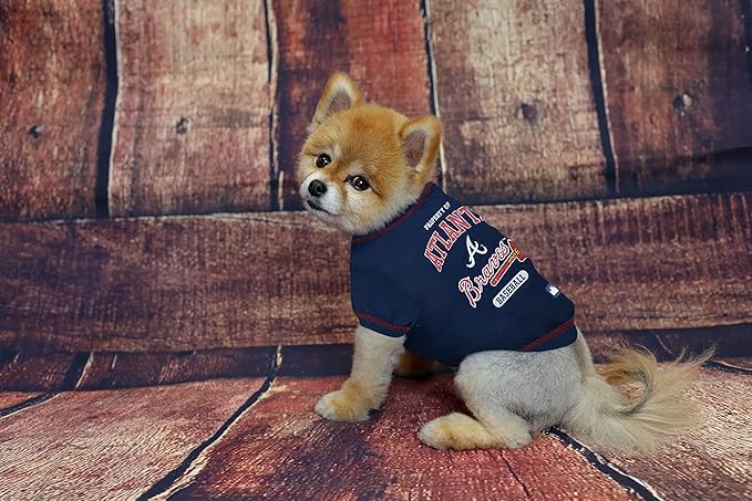 MLB Atlanta Braves Dog T-Shirt, X-Small. - Licensed Shirt for Pets Team Colored with Team Logos. - Premium Stretchable Materials for The Comfort of Your Dog & Cat.