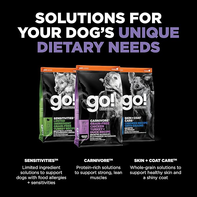 GO! SOLUTIONS Carnivore Grain Free Dog Food for Senior Dogs, 12 lb – Chicken, Turkey + Duck Recipe – Protein Rich Dry Dog Food – Complete + Balanced Nutrition for Senior Dogs