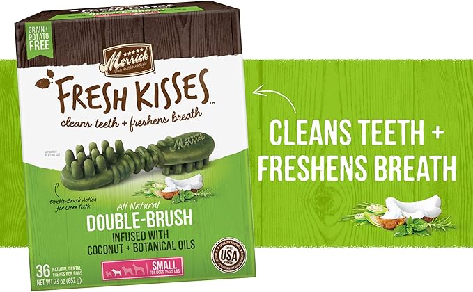 Merrick Fresh Kisses Natural Dental Chews Infused with Coconut and Botanical Oils for Small Dogs 15-25 Lbs - 48 ct. Box