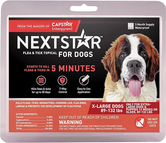 Flea and Tick Prevention for Dogs, Repellent, Treatment, and Control, Fast Acting Waterproof Topical Drops for Small, Medium and Large Dog and Puppies, 1 Month Dose