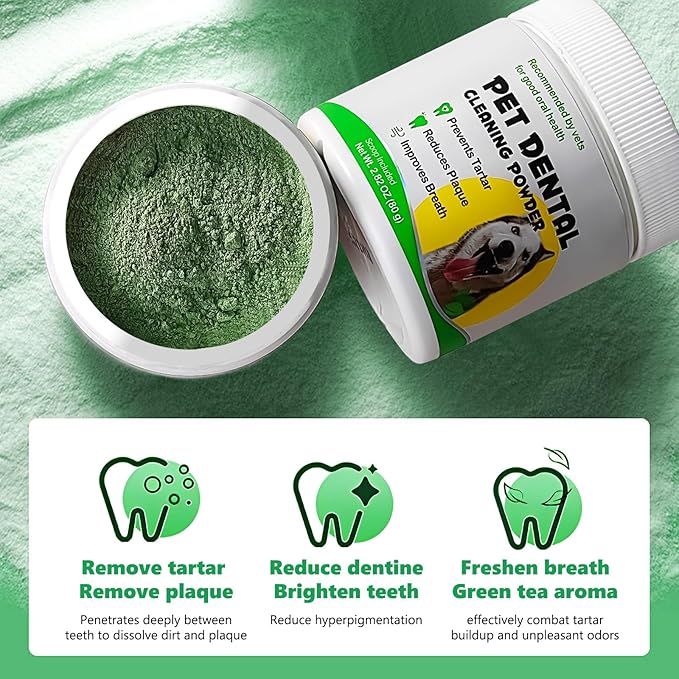 Dog Teeth Cleaning Powder,Dog Dental Powder,Dog Breath Freshener Powder with Probiotics for Bad Breath, Plaque, Tartar Remover - Dental Supplies - 80g