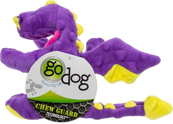 goDog Bubble Plush Dragons Squeaky Dog Toy, Chew Guard Technology - Purple, Small