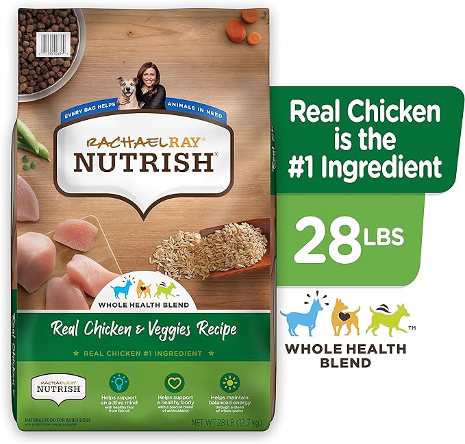 Rachael Ray Nutrish Premium Natural Dry Dog Food, Real Chicken & Veggies Recipe, 28 Pound Bag (Packaging May Vary)